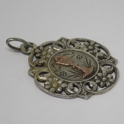 Antique French Silver Communion Medal, Chalice Religious Charm