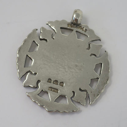 Antique Victorian 1900 Heavy Birmingham Engraved Sterling Silver Medal Shield Watch Fob Pendant