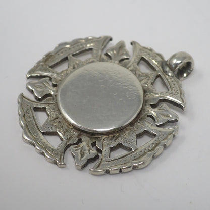 Antique Victorian 1900 Heavy Birmingham Engraved Sterling Silver Medal Shield Watch Fob Pendant