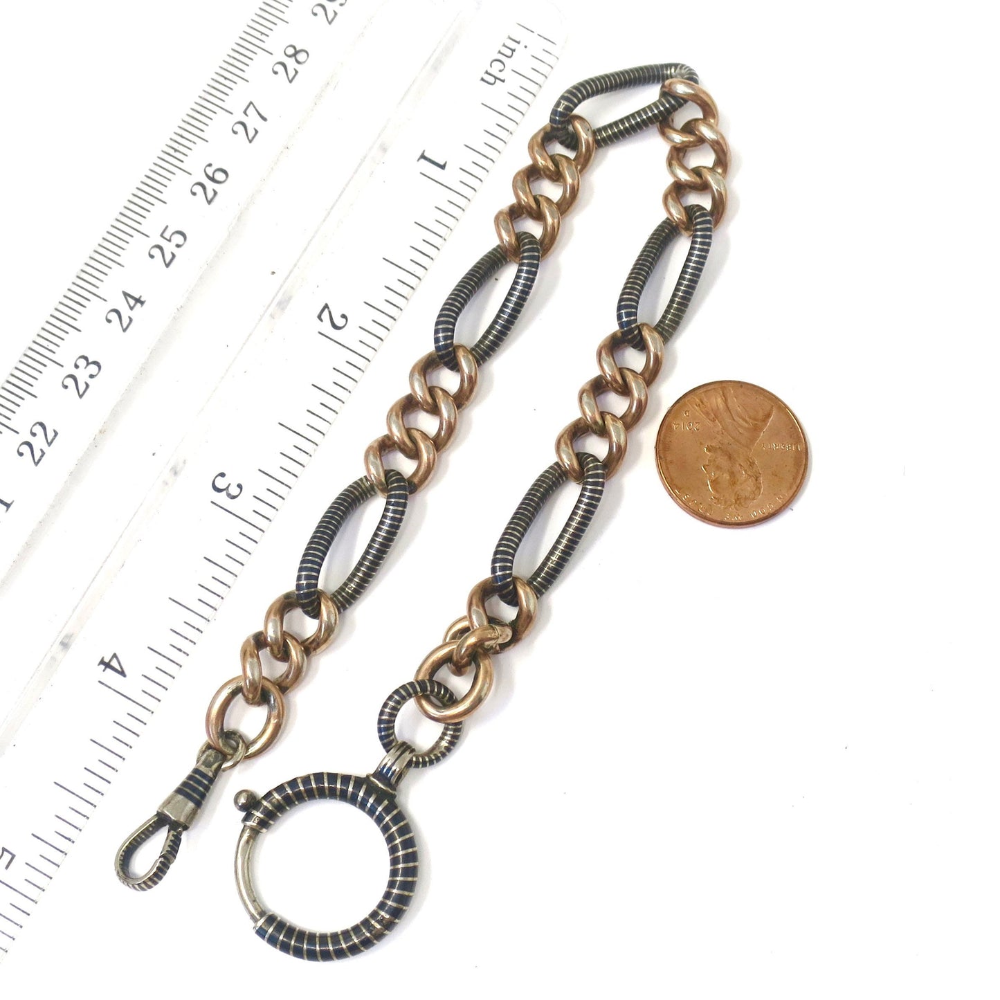 Antique Niello 800 Silver & 12k Rose Gold Vermeil Chain - 10" MB21