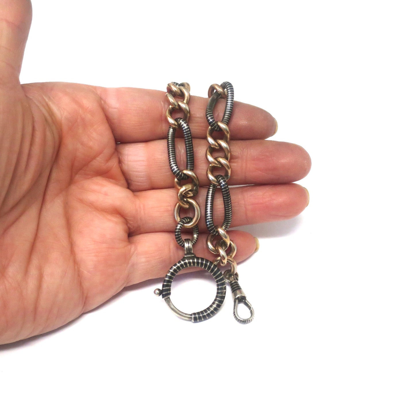 Antique Niello 800 Silver & 12k Rose Gold Vermeil Chain - 10" MB21
