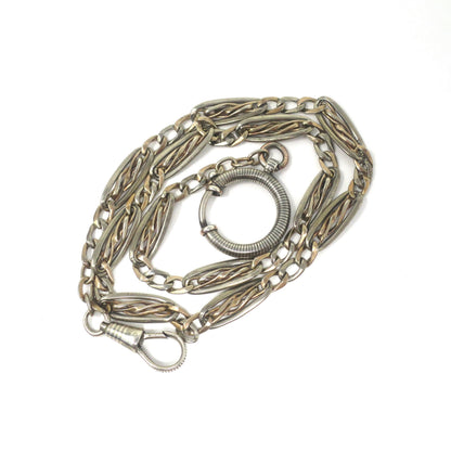 Antique Victorian Niello Silver & 9k Rose Gold Vermeil Chain Necklace, 17" inches MB54