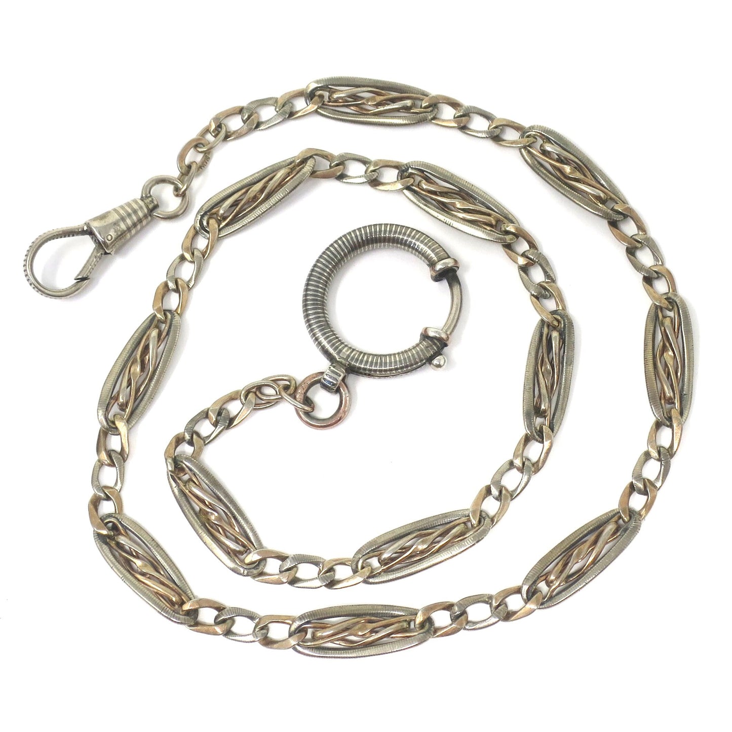 Antique Victorian Niello Silver & 9k Rose Gold Vermeil Chain Necklace, 17" inches MB54