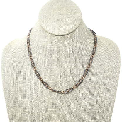 Antique Victorian 800 Silver Niello Watch Chain Necklace: 10k Rose Gold Vermeil, 17.75" MB24