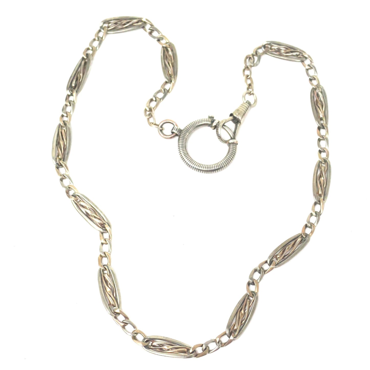 Antique Victorian Niello Silver & 9k Rose Gold Vermeil Chain Necklace, 17" inches MB54