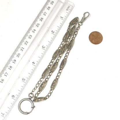 Antique Victorian Niello Silver & 9k Rose Gold Vermeil Chain Necklace, 17" inches MB54