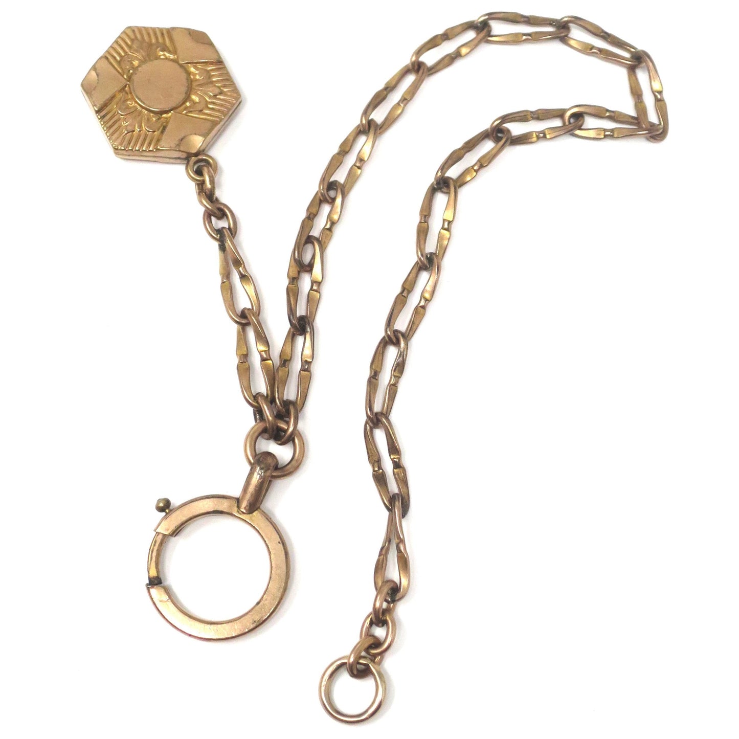 Antique 10k Rose Gold Fill or Rolled Gold Pocket Watch Chain with Fob