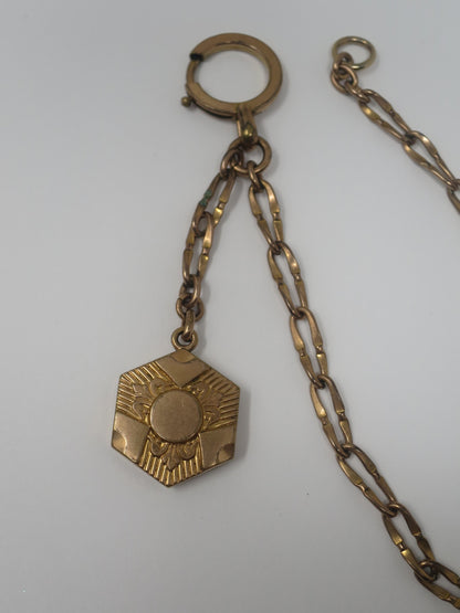 Antique 10k Rose Gold Fill or Rolled Gold Pocket Watch Chain with Fob