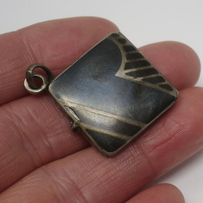 Antique Victorian Niello & Rose Gold Gilt Square Locket Pendant N23