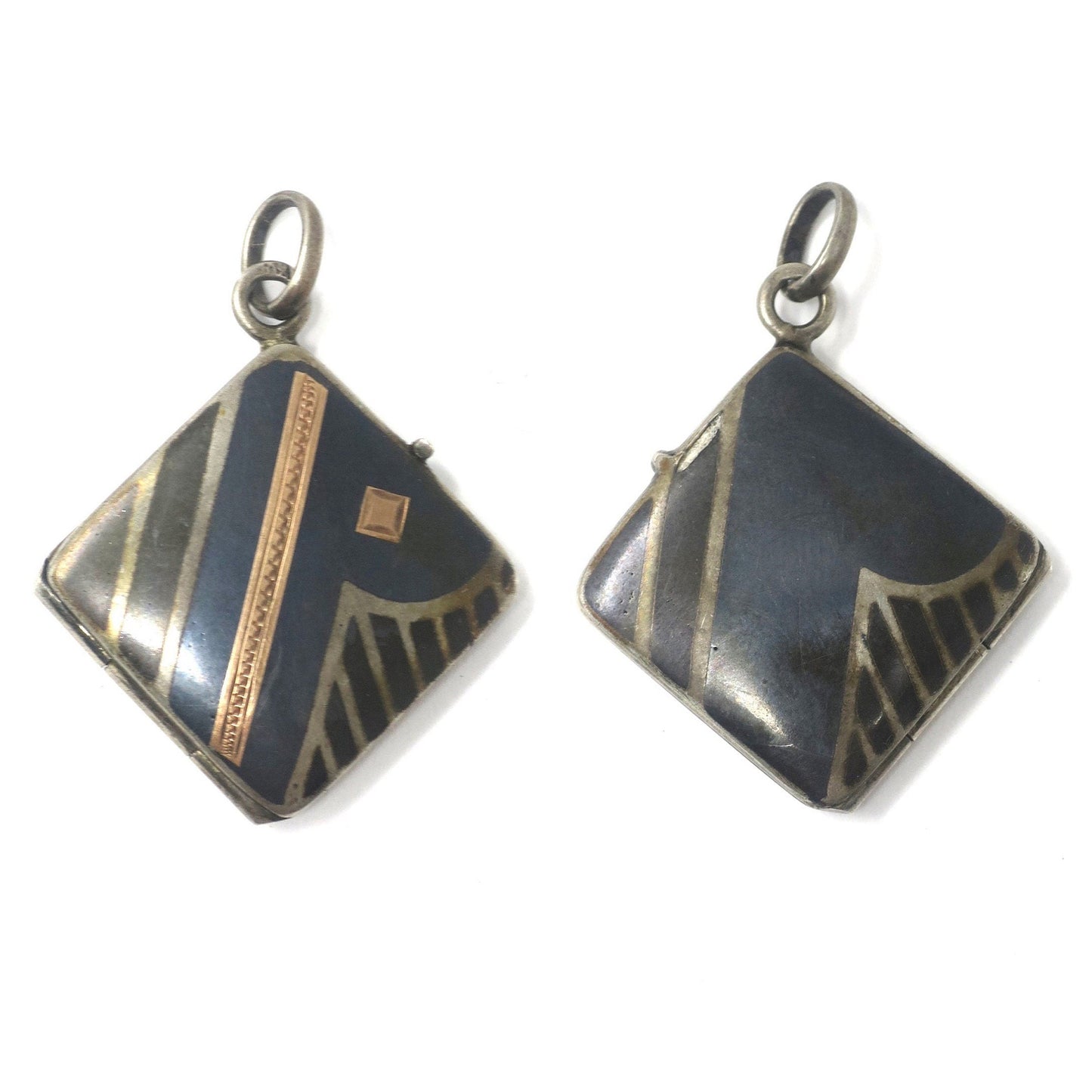 Antique Victorian Niello & Rose Gold Gilt Square Locket Pendant N23