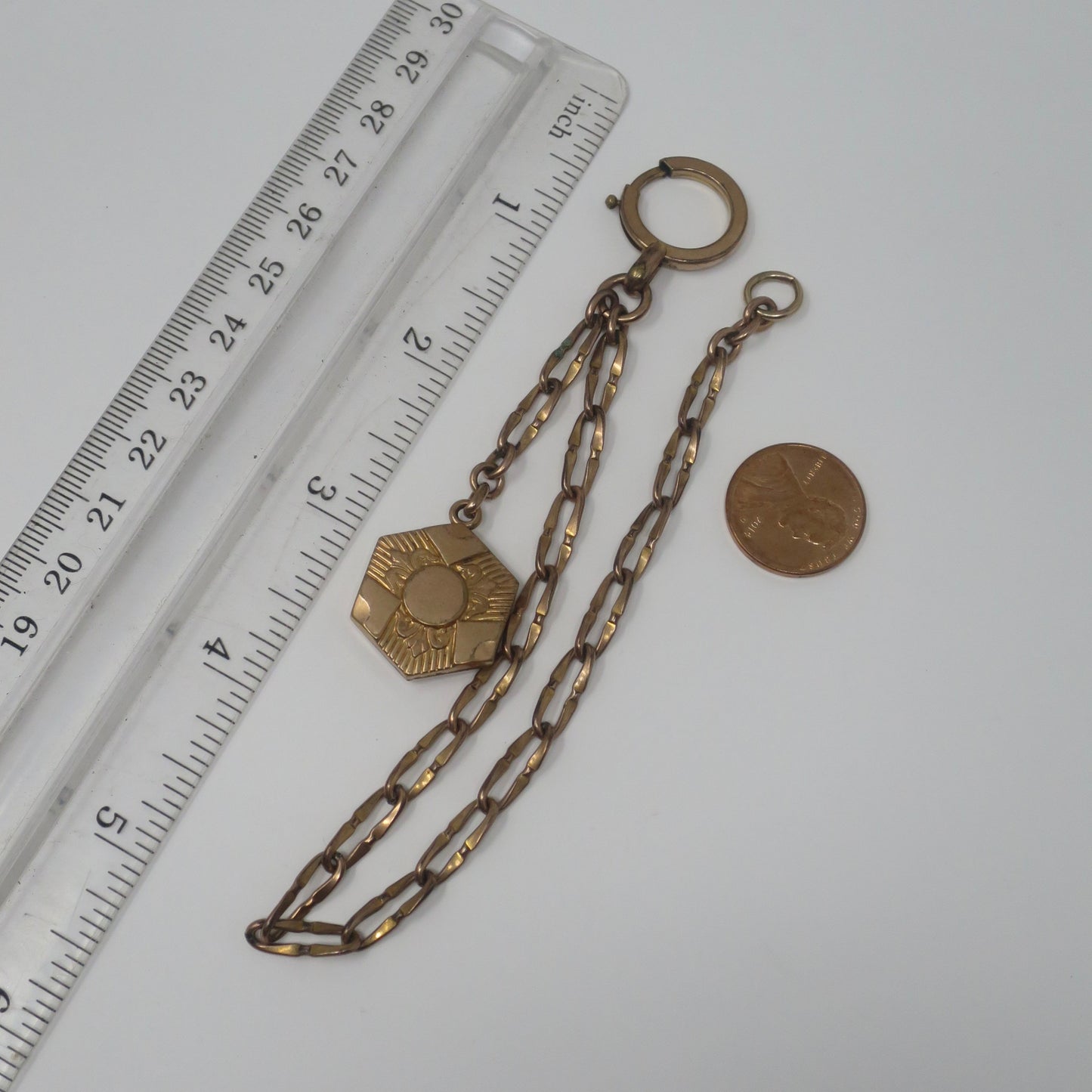 Antique 10k Rose Gold Fill or Rolled Gold Pocket Watch Chain with Fob