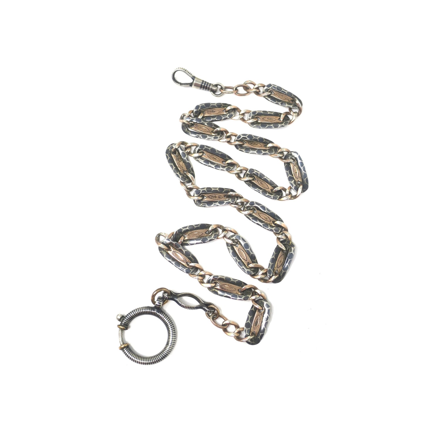 Antique Victorian 800 Silver Niello Rose Gold Vermeil Watch Chain Necklace (18.25" inches) MB38