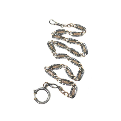 Antique Victorian 800 Silver Niello Rose Gold Vermeil Watch Chain Necklace (18.25" inches) MB38