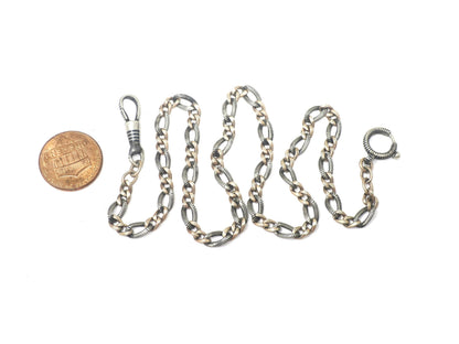 Antique Victorian Niello Silver and 9k Rose Gold Gilt Vermeil Chain Necklace MB39