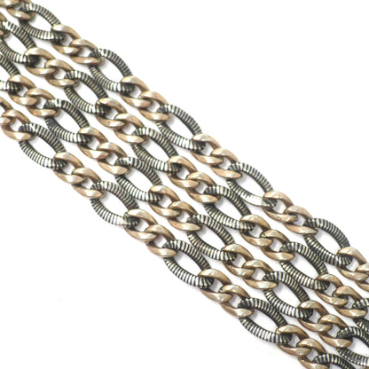 Antique Victorian Niello Silver and 9k Rose Gold Gilt Vermeil Chain Necklace MB39