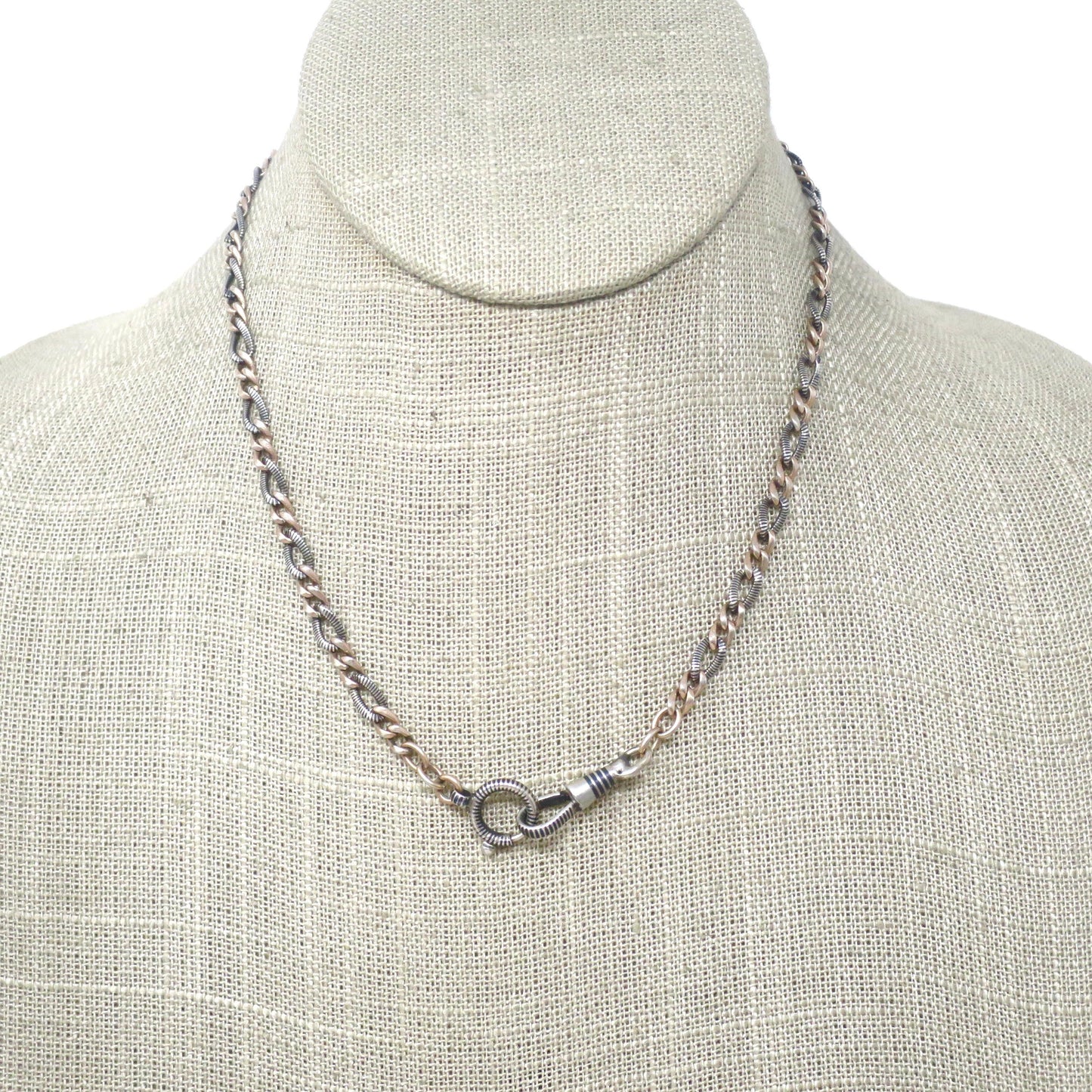 Antique Victorian Niello Silver and 9k Rose Gold Gilt Vermeil Chain Necklace MB39