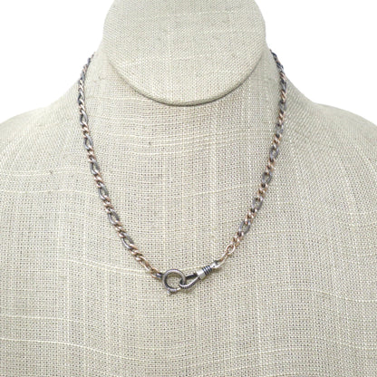 Antique Victorian Niello Silver and 9k Rose Gold Gilt Vermeil Chain Necklace MB39