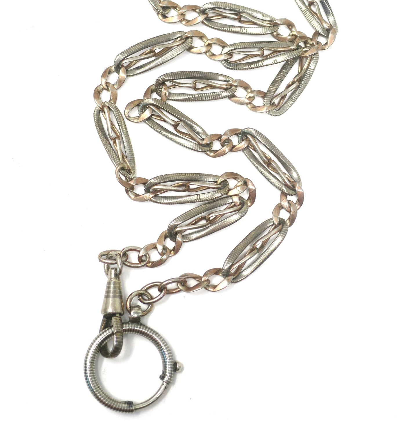 Antique Victorian Niello Silver and Rose Gold Gilt Vermeil Chain Necklace MB55