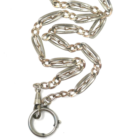 Antique Victorian Niello Silver and Rose Gold Gilt Vermeil Chain Necklace MB55