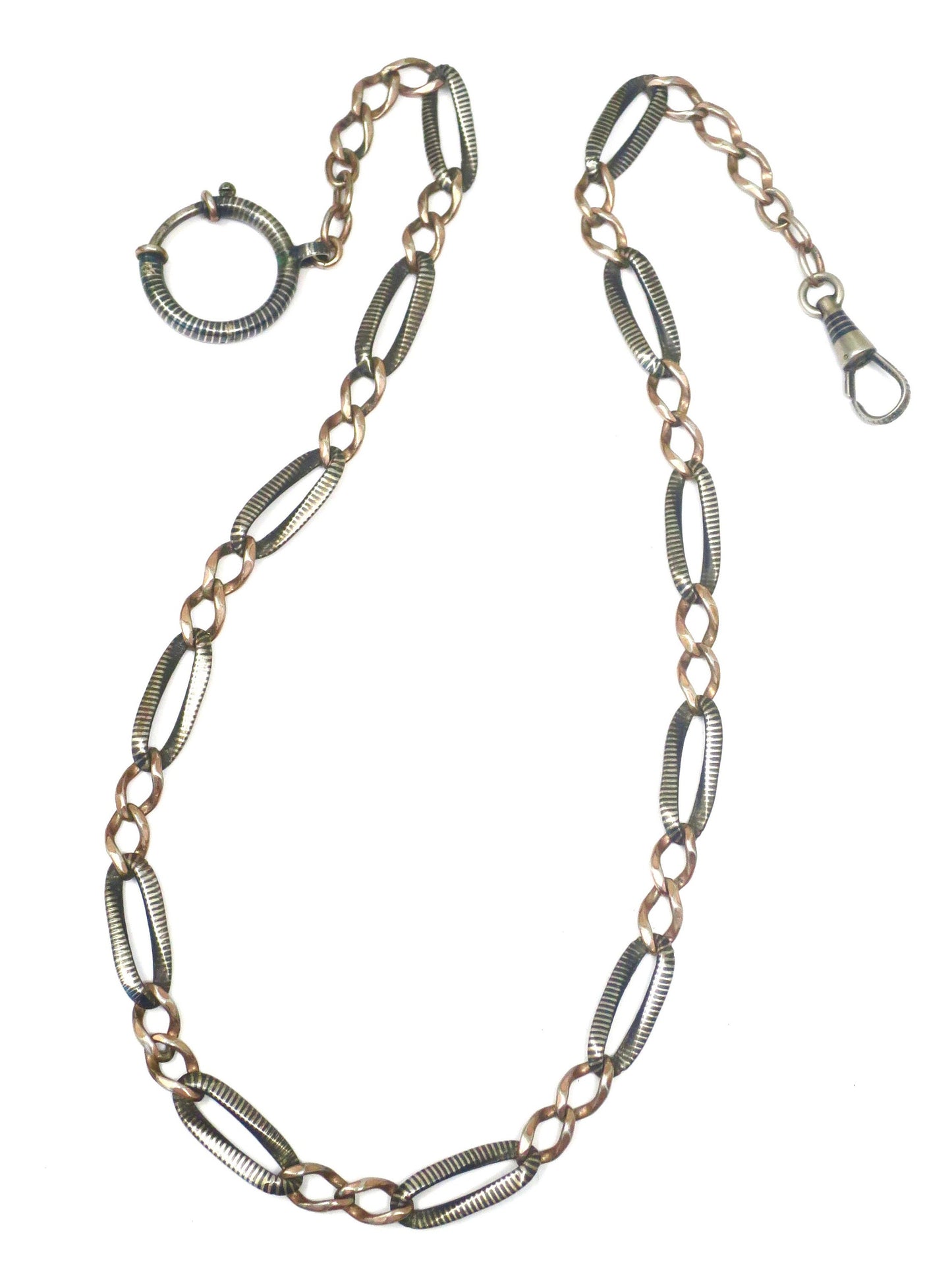 Antique Victorian Niello Silver & 10k Rose Gold Gilt Chain Necklace, 18.75" inches MB58