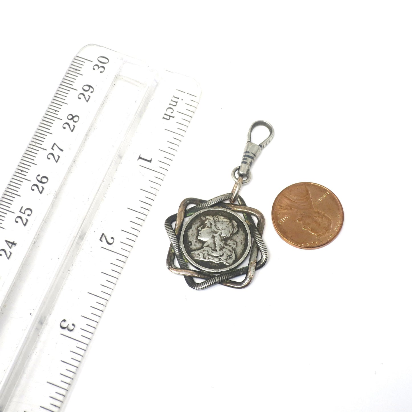 Antique Victorian Double Sided Female Warriors Niello & Rose Gold Pocket Watch Fob Pendant N8