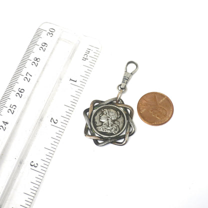 Antique Victorian Double Sided Female Warriors Niello & Rose Gold Pocket Watch Fob Pendant N8