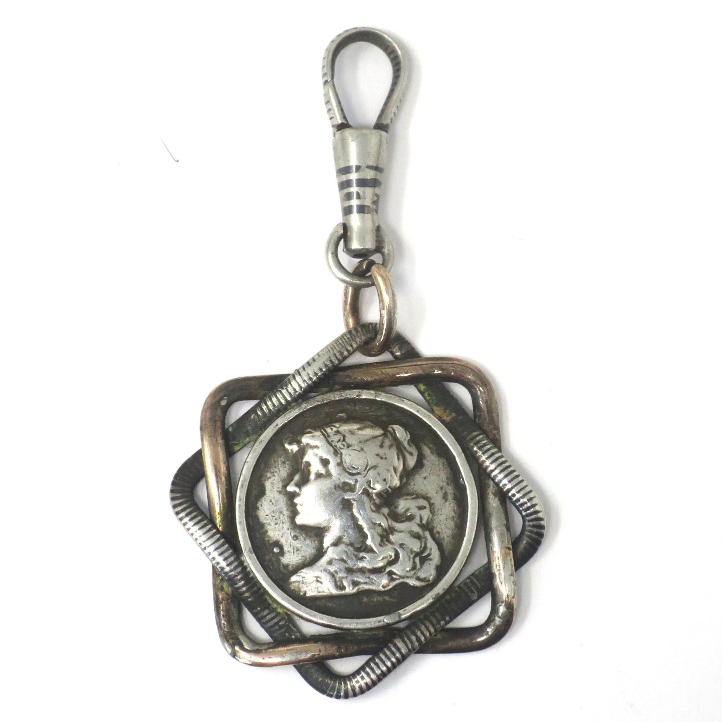 Antique Victorian Double Sided Female Warriors Niello & Rose Gold Pocket Watch Fob Pendant N8