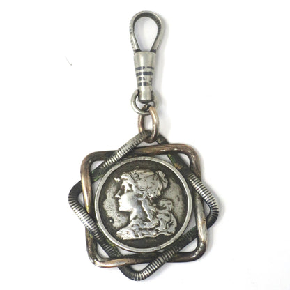 Antique Victorian Double Sided Female Warriors Niello & Rose Gold Pocket Watch Fob Pendant N8