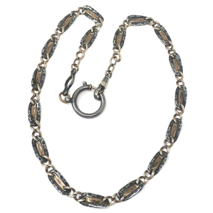 Antique Victorian 800 Silver Niello Rose Gold Vermeil Watch Chain Necklace (18.25" inches) MB38