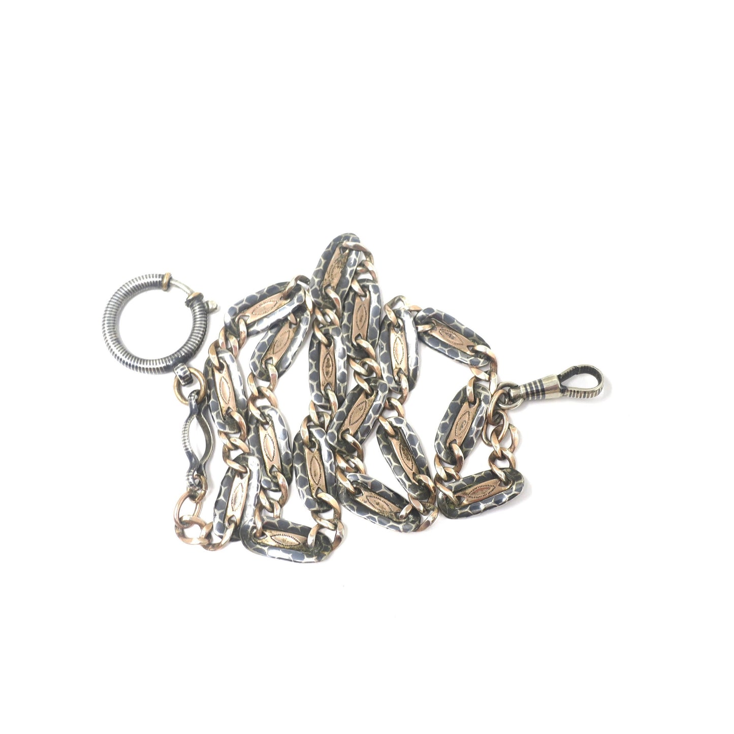 Antique Victorian 800 Silver Niello Rose Gold Vermeil Watch Chain Necklace (18.25" inches) MB38