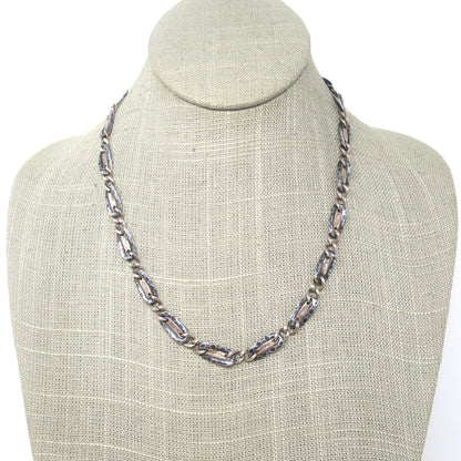 Antique Victorian 800 Silver Niello Rose Gold Vermeil Watch Chain Necklace (18.25" inches) MB38