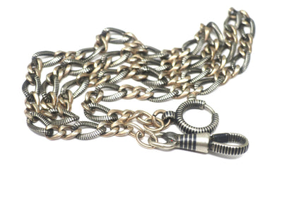Antique Victorian Niello Silver and 9k Rose Gold Gilt Vermeil Chain Necklace MB39