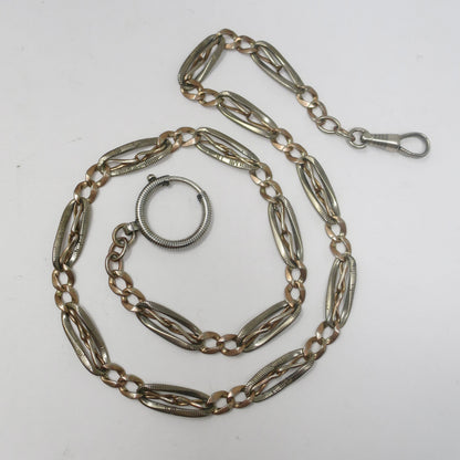Antique Victorian Niello Silver and Rose Gold Gilt Vermeil Chain Necklace MB55