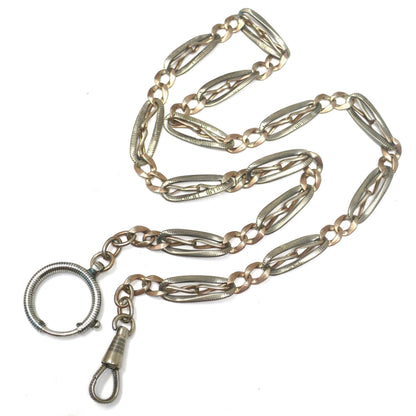 Antique Victorian Niello Silver and Rose Gold Gilt Vermeil Chain Necklace MB55