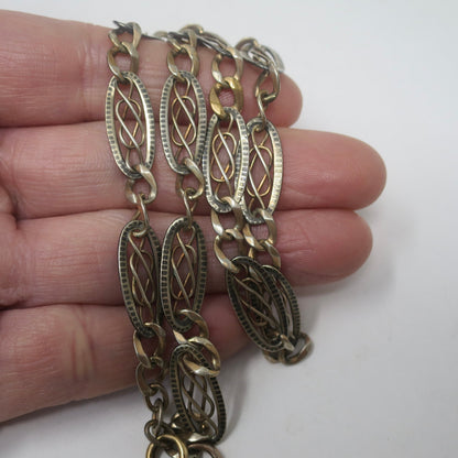 Antique Victorian 800 Niello Silver & Rose Gold Gilt Watch Chain Necklace MB20