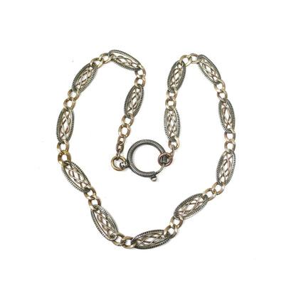 Antique Victorian 800 Niello Silver & Rose Gold Gilt Watch Chain Necklace MB20