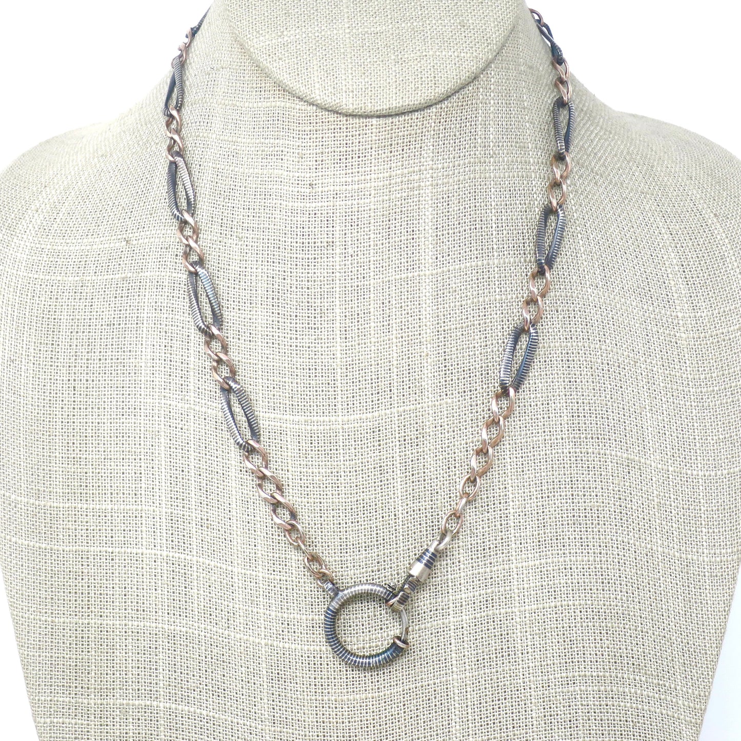 Antique Victorian Niello Silver & 10k Rose Gold Gilt Chain Necklace, 18.75" inches MB58