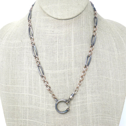 Antique Victorian Niello Silver & 10k Rose Gold Gilt Chain Necklace, 18.75" inches MB58