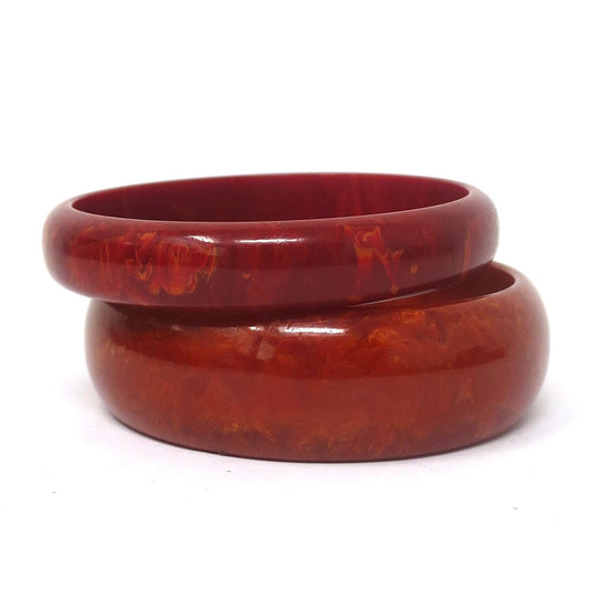 2x Vintage Marbled Red Bakelite Bangle