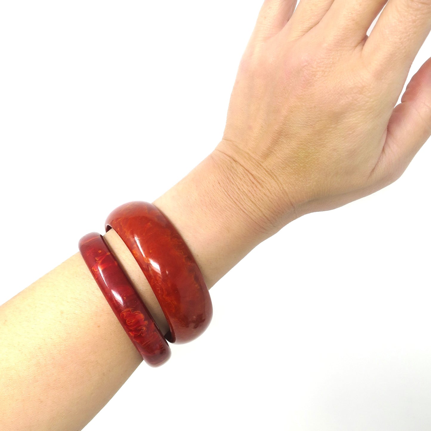2x Vintage Marbled Red Bakelite Bangle