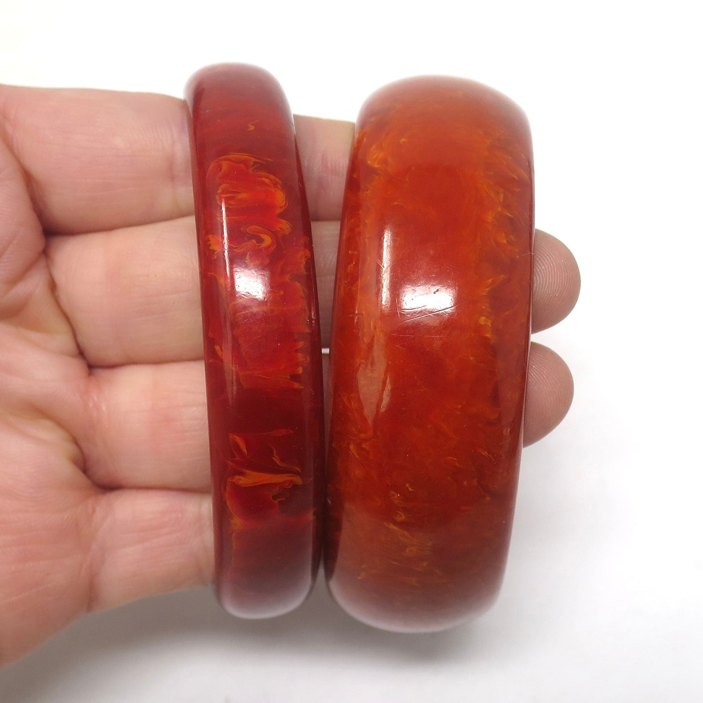 2x Vintage Marbled Red Bakelite Bangle