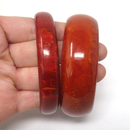 2x Vintage Marbled Red Bakelite Bangle