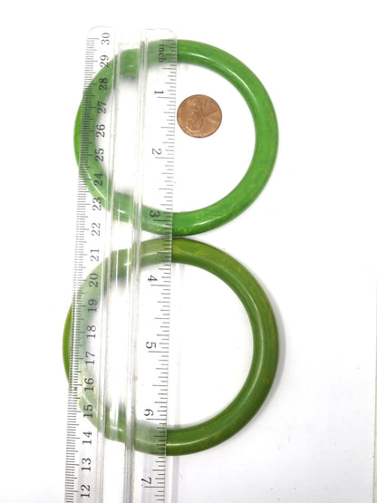 3 pcs Vintage Green Apple with Yellow Swirls Bakelite Bangles, Boho Rockabilly Catalin, Collectible