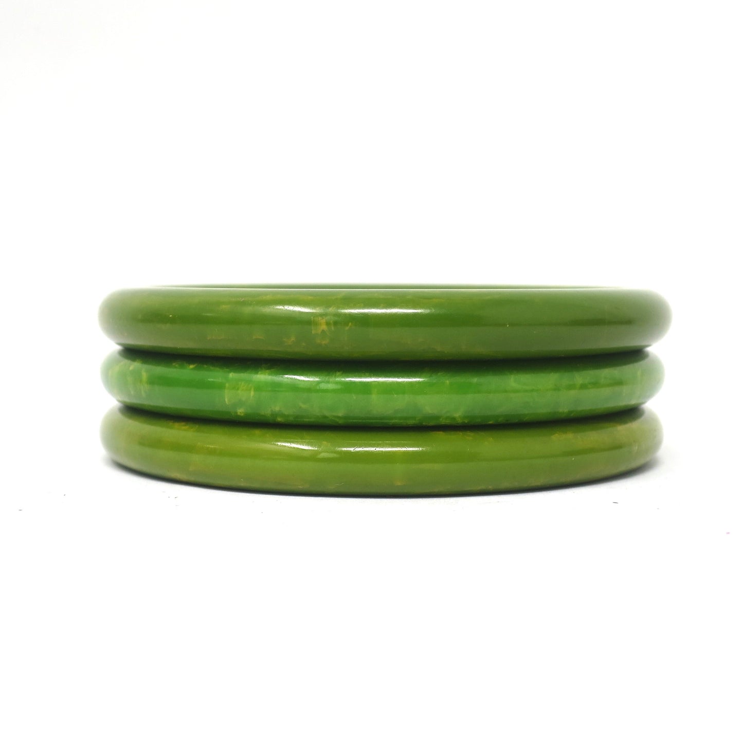 3 pcs Vintage Green Apple with Yellow Swirls Bakelite Bangles, Boho Rockabilly Catalin, Collectible
