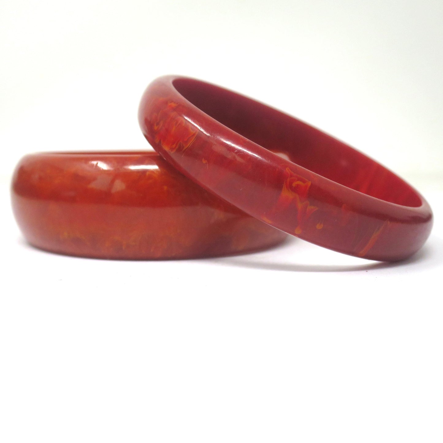 2x Vintage Marbled Red Bakelite Bangle