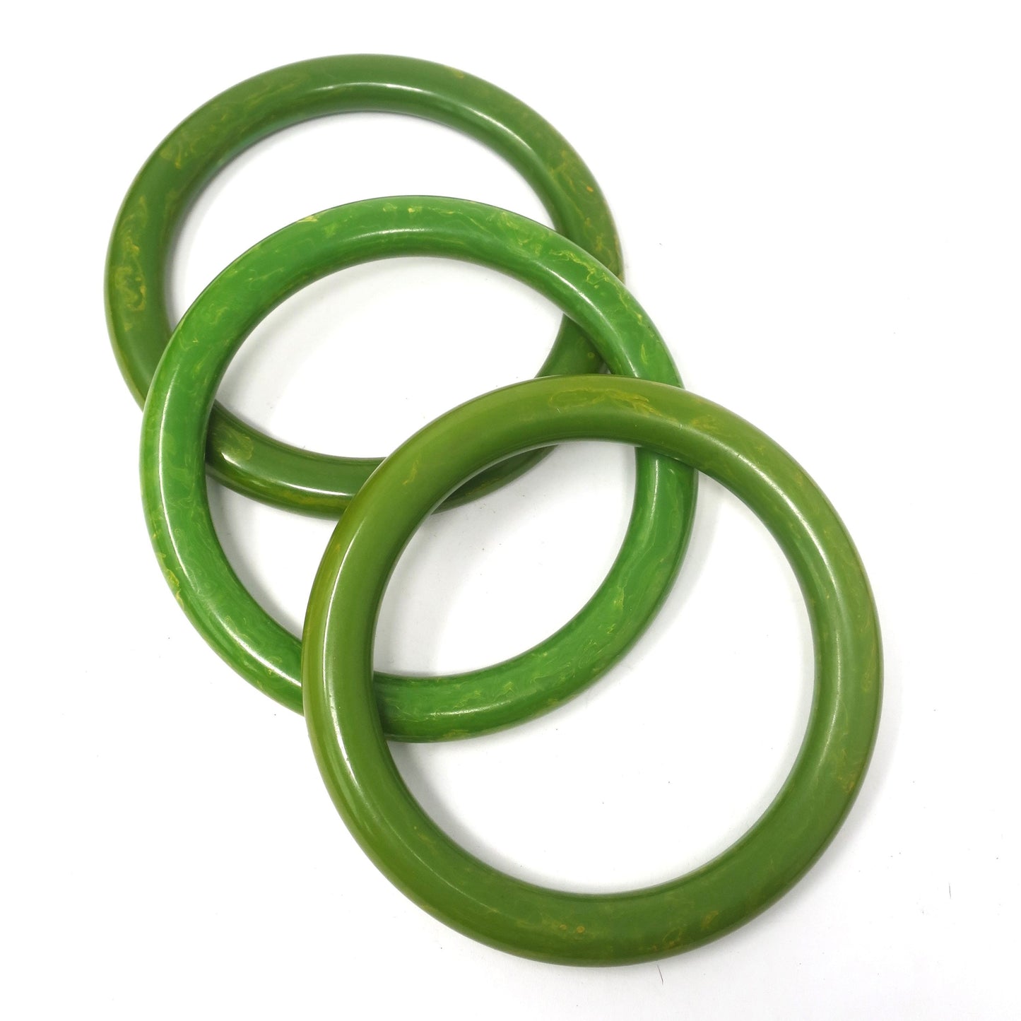 3 pcs Vintage Green Apple with Yellow Swirls Bakelite Bangles, Boho Rockabilly Catalin, Collectible