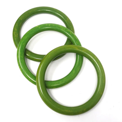 3 pcs Vintage Green Apple with Yellow Swirls Bakelite Bangles, Boho Rockabilly Catalin, Collectible