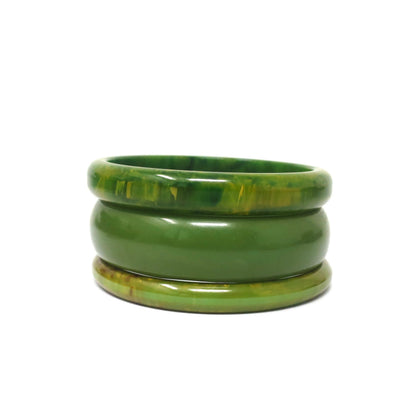 3 pcs Vintage Green with Yellow Swirls Bakelite Bangles, Boho Rockabilly Catalin, Collectible