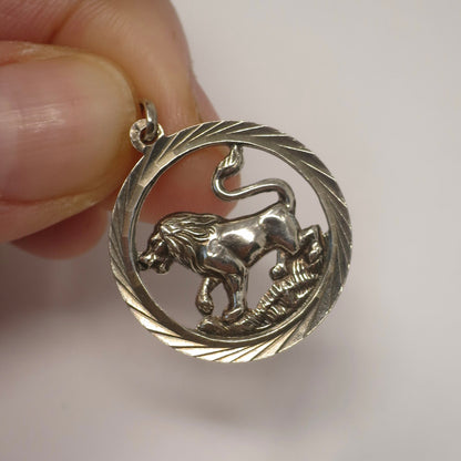Vintage European 835 Continental Silver Leo Lion Zodiac Sign Pendant