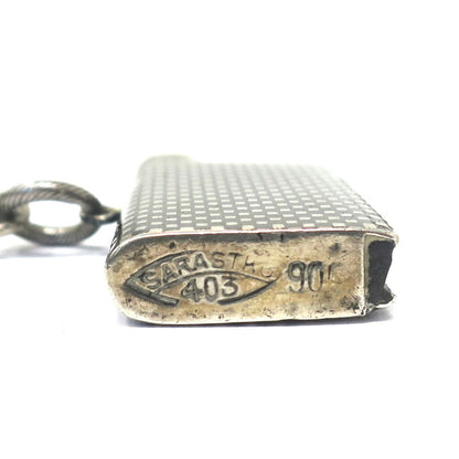 Antique Victorian Niello Silver Checkerboard Pattern Match Striker Box Pendant N18